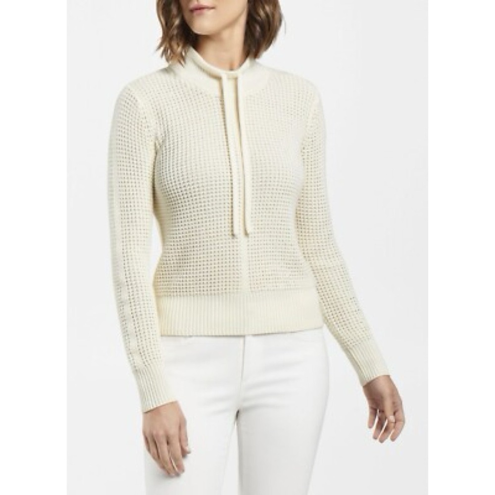 Peter Millar Cream Knit‎ Silk Blend Drawstring Sweater Small Cowl Breathable